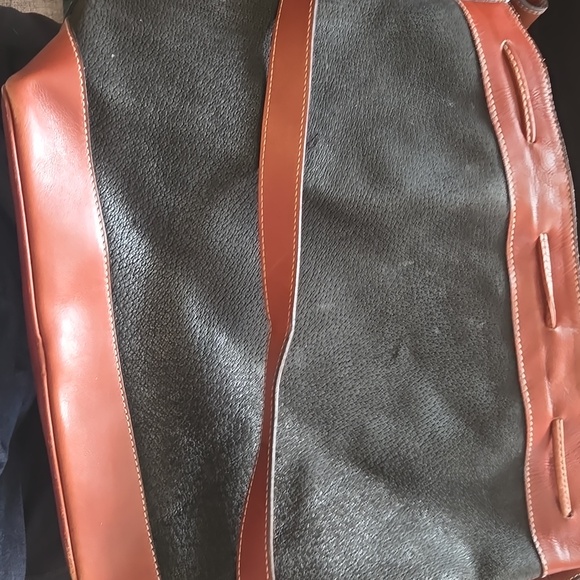 Black and Brown Leather Tote Bag with Embossed Patch - Picture 3 of 5